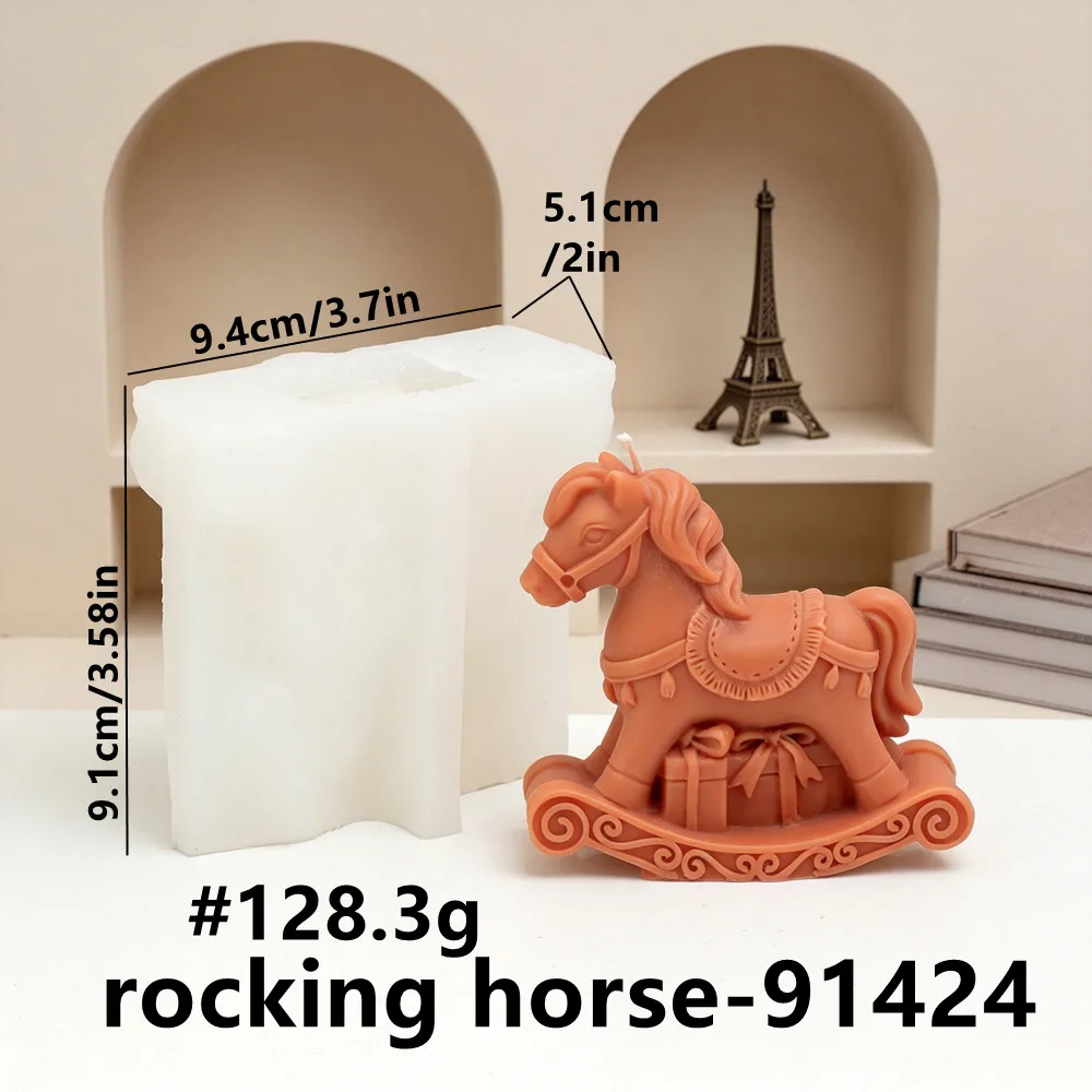 Niedliche Schaukelpferd-Silikonform für Kerzen - 3D-Pferd mit Geschenkbox-Form für DIY-Duftkerzen, Seife & Harz-Kunsthandwerk, Heimdekoration & Geschenke – Detail 2