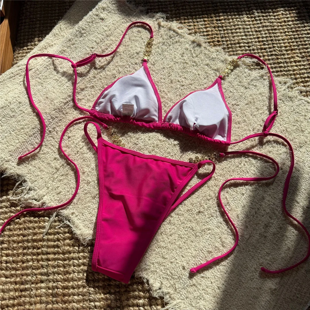 Neuer glänzender Bikini mit ausgeschnittenen, hohen Beinausschnitten, Damen-Badeanzug, zweiteiliger Bikini-Set, Badebekleidung, Badeanzug, Schwimmanzug V6459 – Detail 19