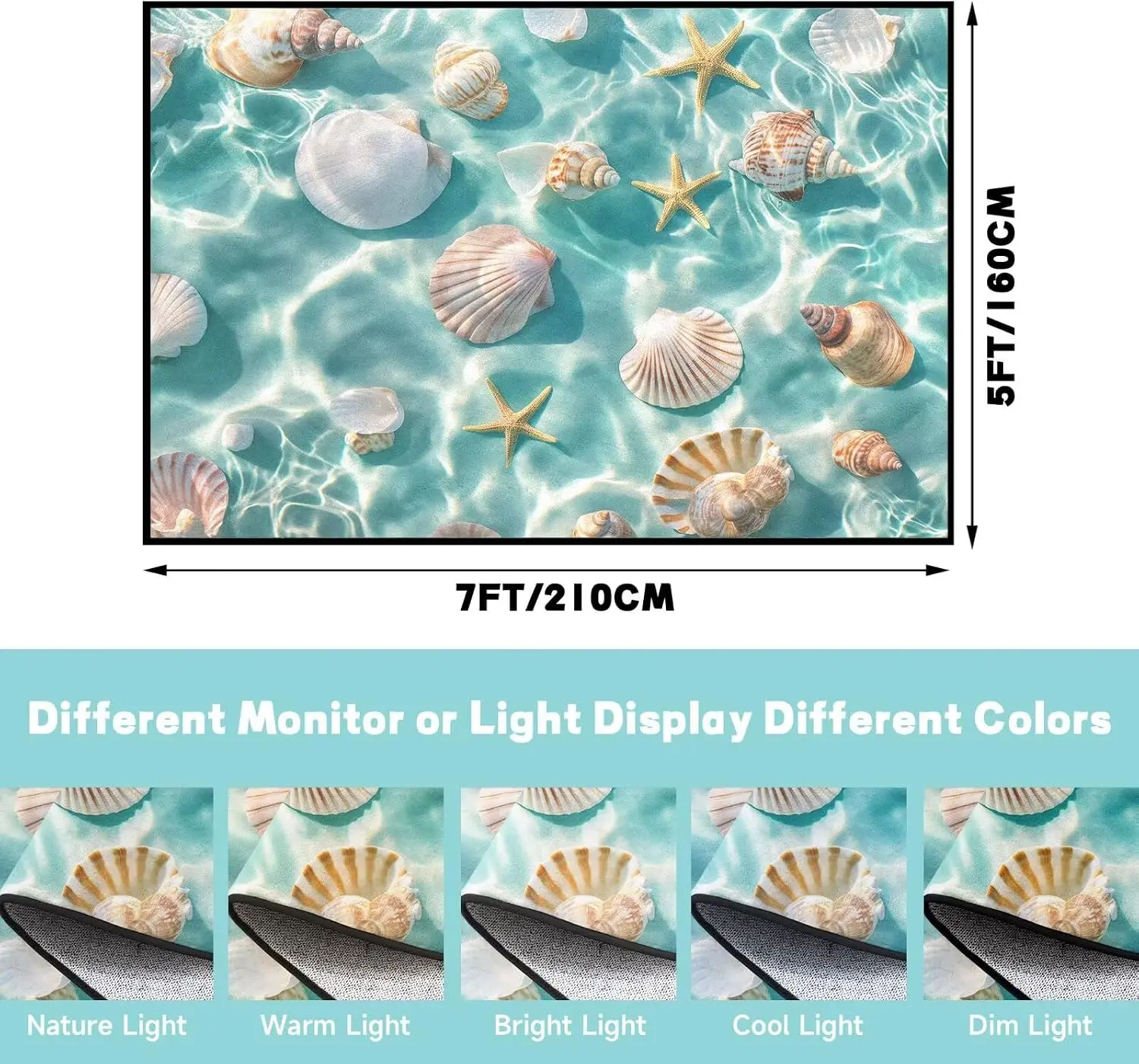 8x12 Extra Large Coastal Seashell Starfish Aquatic Ripple Area Rug Washable Non Slip Carpet for Dorm Living Room Home Decor