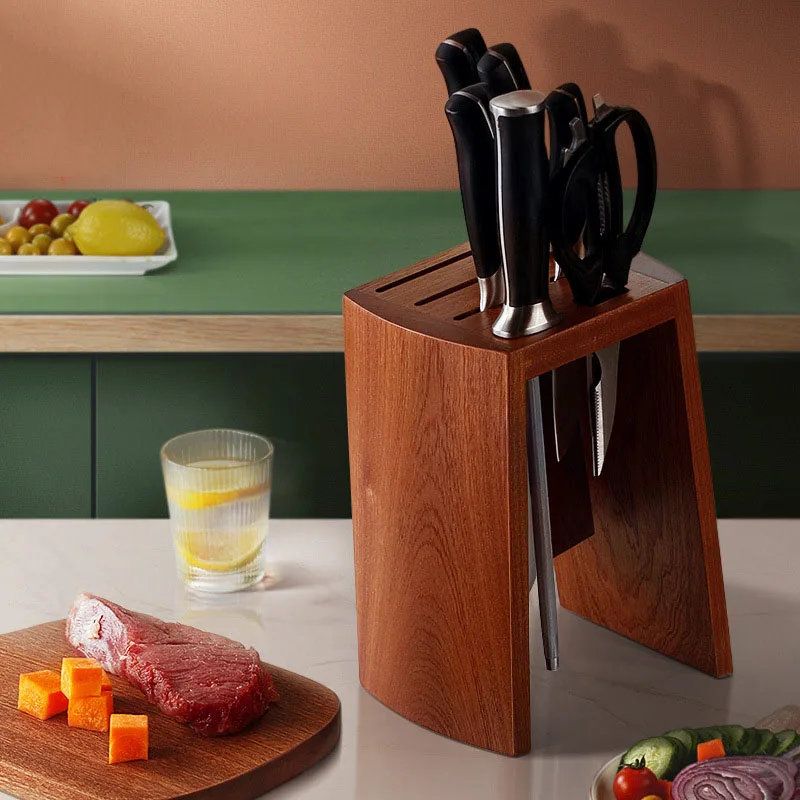 

Kitchen Knife Holder Wood Hollow, Mould Proof Multipurpose Knives Storage Rack Durable Desktop Vertical Chef Stand, Block Magnet