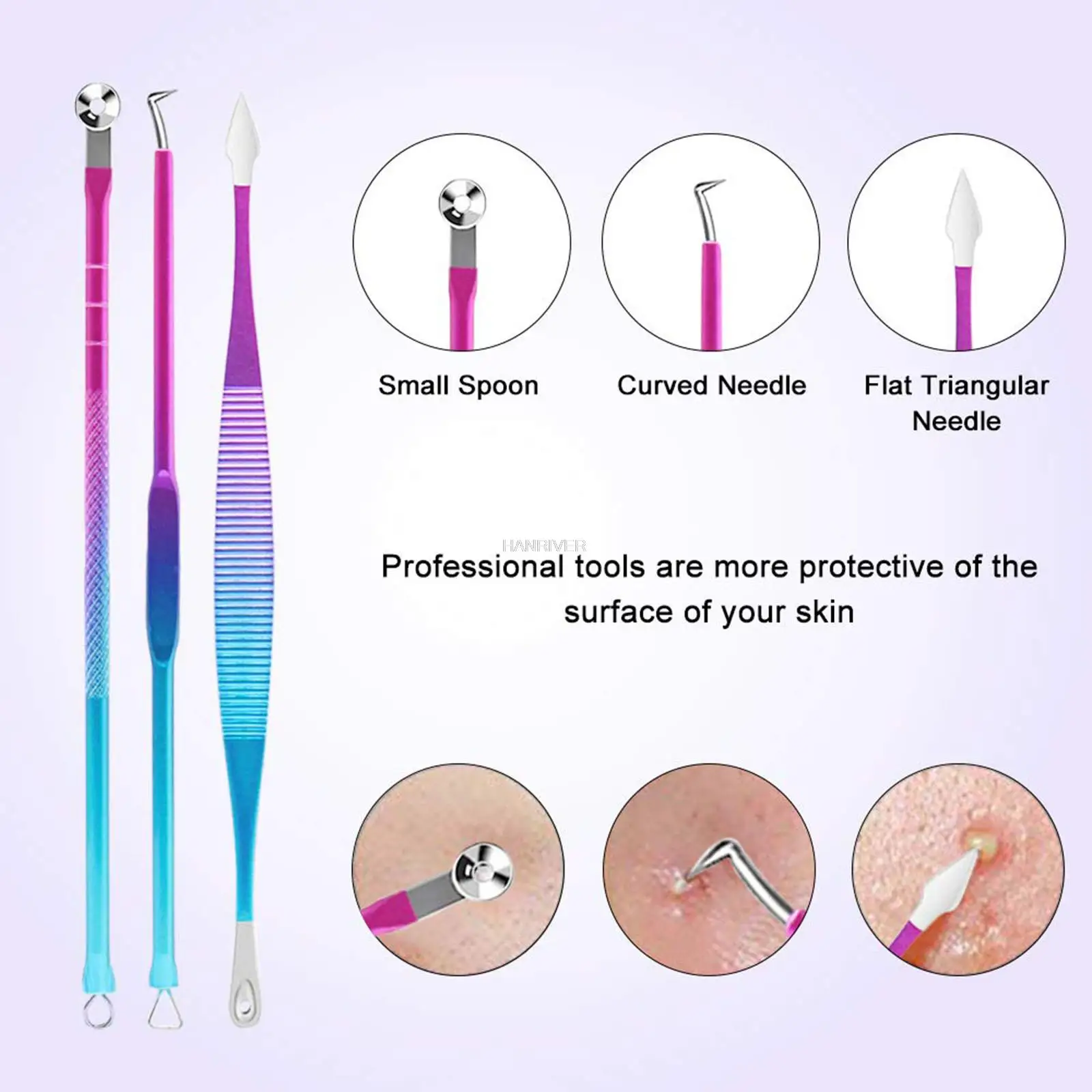 10pcs/set Acne needle, pimple needle, teenage acne, comedo needle tweezers aluminum cylinder packaging, gradient color