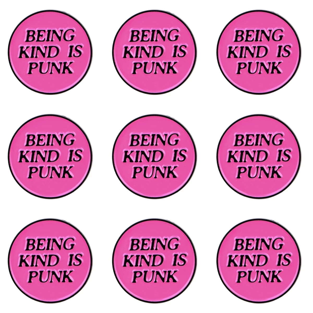 9-teiliges Set „BEING KIND IS PUNK“ Emaille-Pins, rosa Zitat-Broschen, Damen-Broschen, modische Anstecknadeln, Schmuck, Geschenk für Freunde