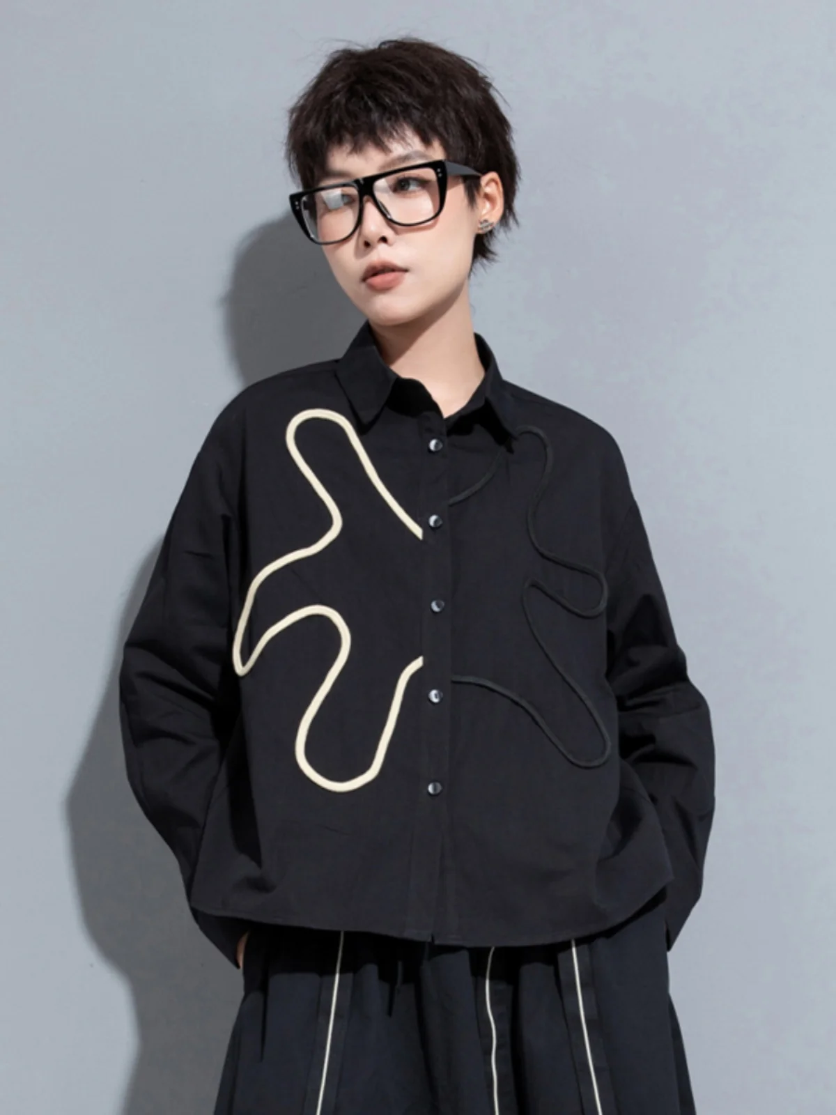 

Loose Long Sleeve Women's Shirt Fashionable Street Style Collar Button up Cotton Blend Base Layer Top plus Size Trendy
