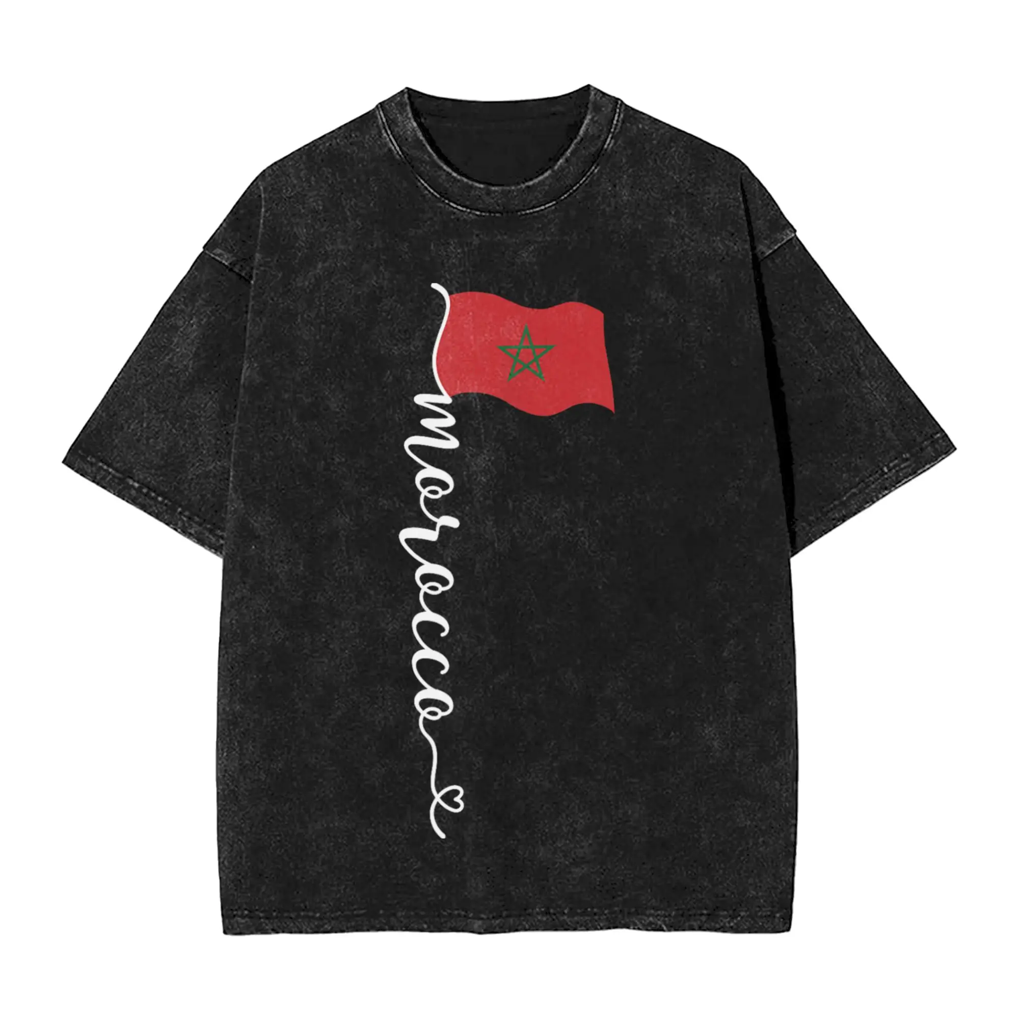 Morocco Flag Moroccan Washed T Shirt Streetwear  Novelty T-Shirts  Tee Shirt Men Women Short Sleeve Oversize Graphic