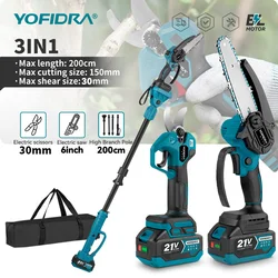 YOFIDRA Brushless Telescoping Pole Electric Chainsaw 3in1 Scalable Pruner Shear Scissors Garden Tool For Makita 21V Battery Pin