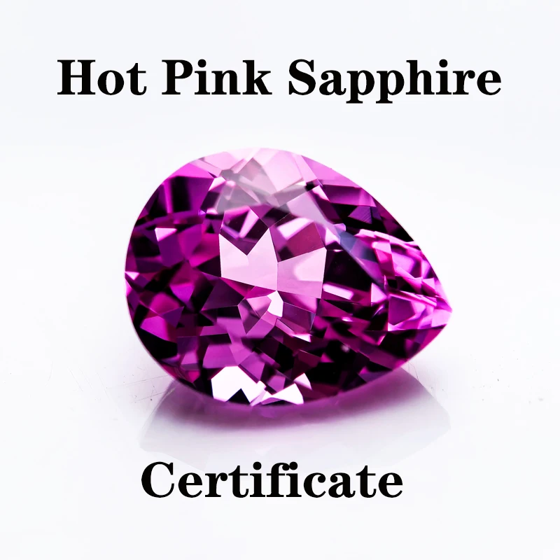 

Lab Grown Sapphire Pear Shaped Hot Pink Color Extremely Shiny Quality Advanced Jewelry Rings Earrings Making AGL Certificate