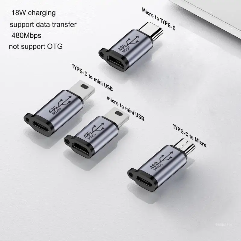 to Mini USB MicroUSB Adapter Micro USB to TypeC Mini USB Converter Connector Support Data Sync 480Mbps 18W Dropship