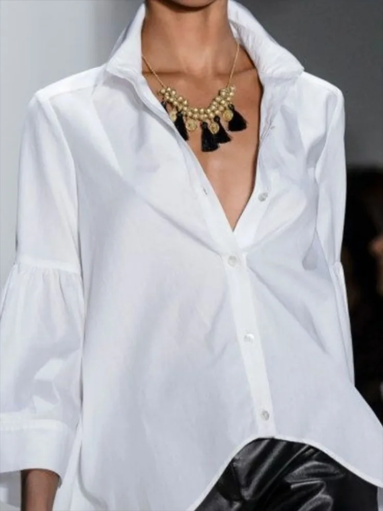 Missuoo Damen-Bluse, einfarbig, weiß, entspannt, ausgestellte Ärmel, Bluse, 2023, Sommermode, lockere Passform, geknöpfte Hemden, lässiges T-Shirt