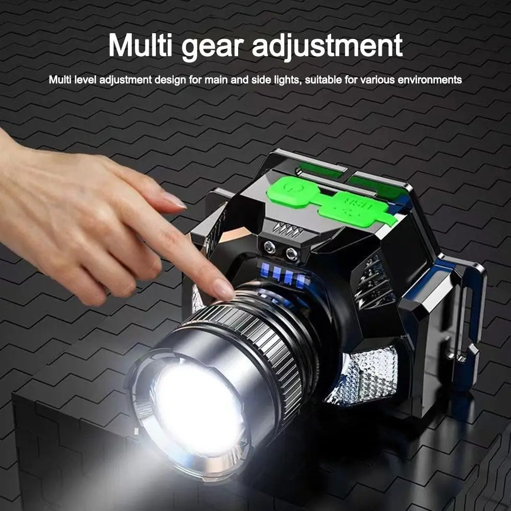 Farol LED de alta potência durável com zoom à prova d'água luz de sapo montada na cabeça luz de pesca noturna
