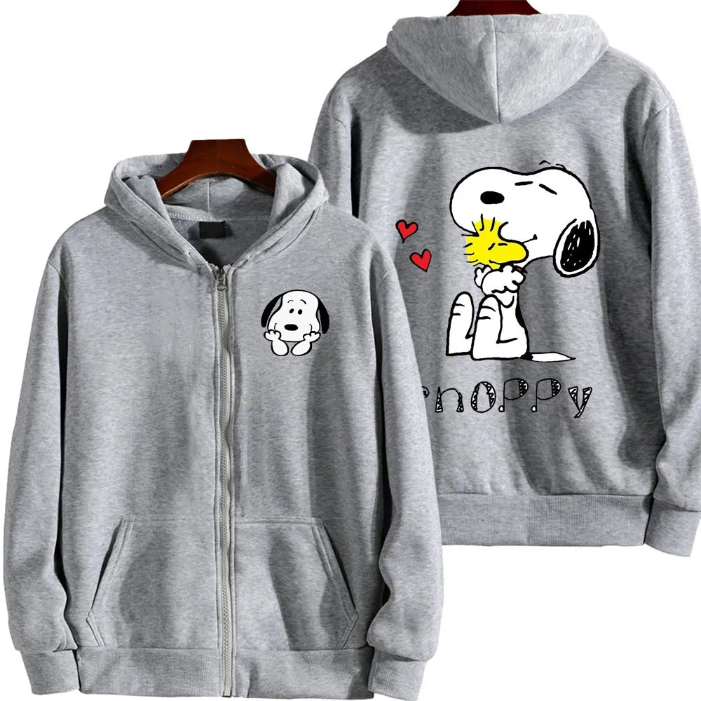 Snoopy Heart Pink Cartoon Anime Men Hoodie Spring Autumn Fashion Women Sweatshirt With Zipper 2024 New Couple Jacket Coat