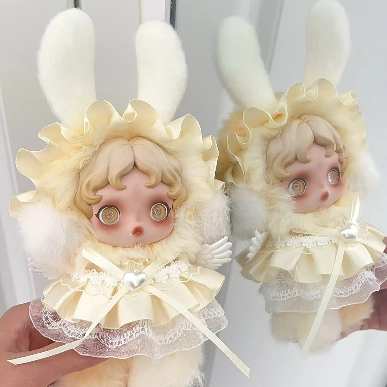 Angel Cloths Rabbit Ears for 10cm Skullpanda V1 V2 Handmade Clothes Vinyl Doll Outfits Replacement Costume Sets Cute Toy Gifts