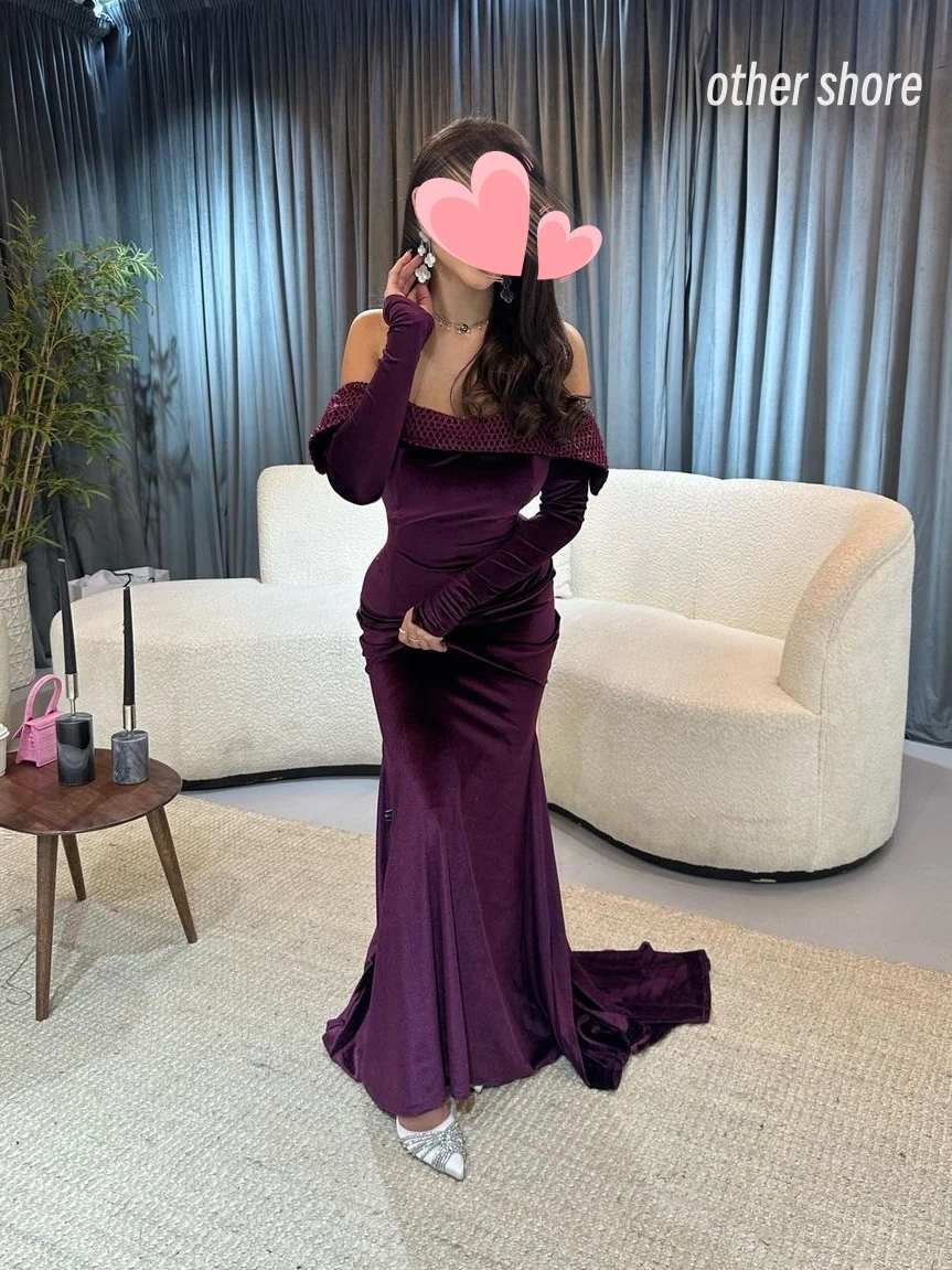 Other Shore Elegant Vintage Sexy Sweet Purple Mermaid Boat Neck Customize Formal Occasion Prom Dress Evening Party Gowns