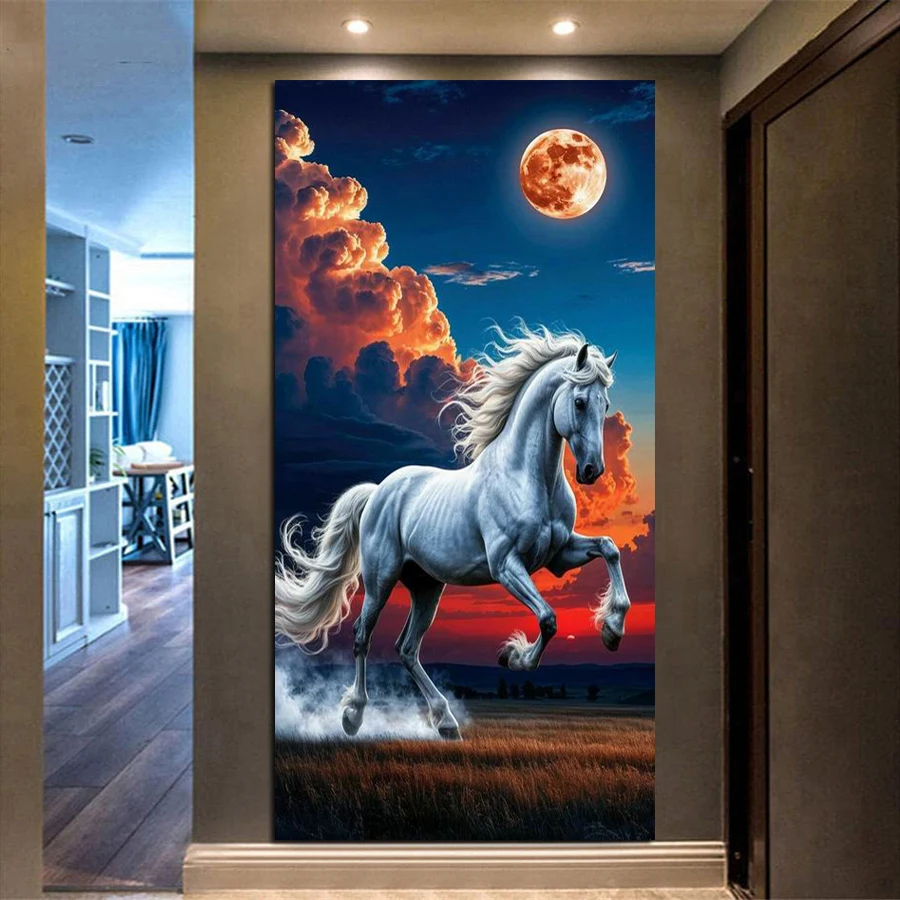 

Fullcang New Collection Moon White Horse Large Size Diy Diamond Arts Painting Animals Full Mosaic Embroidery Picture Wall Decor
