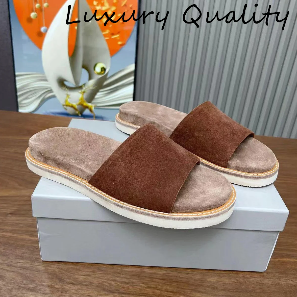 

2024 Sandals Women Mixed Color Flat bottom anti slip Leather upper High Quality Comfort Outdoor Slippers Mule Shoe