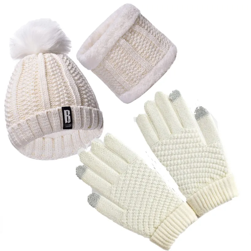 3pc scarf, gloves, autumn and winter warm and windproof three piece set, warm fluffy scarf, mixed color hat