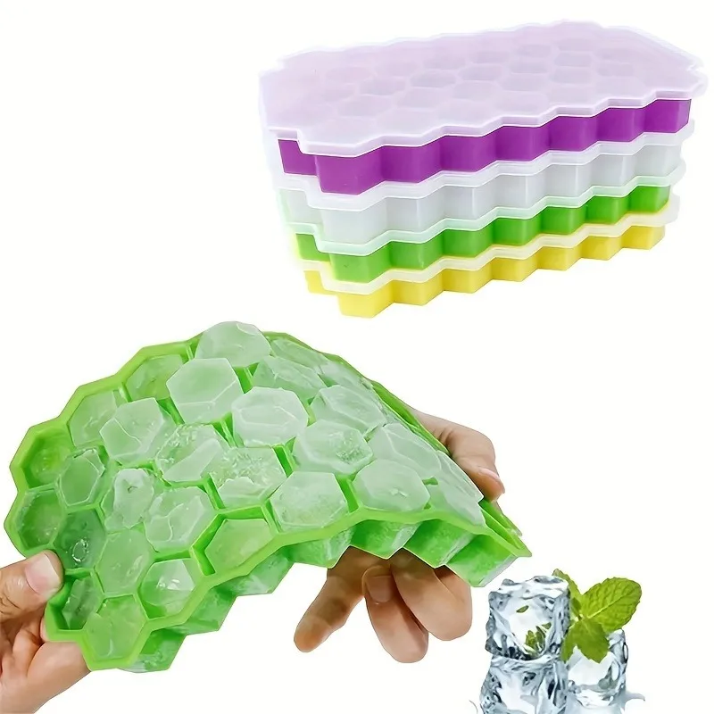 Hexagonal Silicone Ice Cube Tray - Green Honeycomb Design, Easy to Clean, Durable Ice Mold for Home Kitchen Use