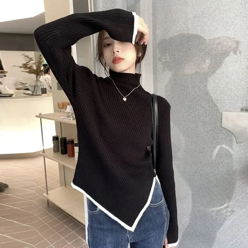 Women\'s Sweater Crop Knit Tops For Woman Turtleneck Short Pullovers Gigh Neck Jerseys Black Cheap And High Quality Offers Tall