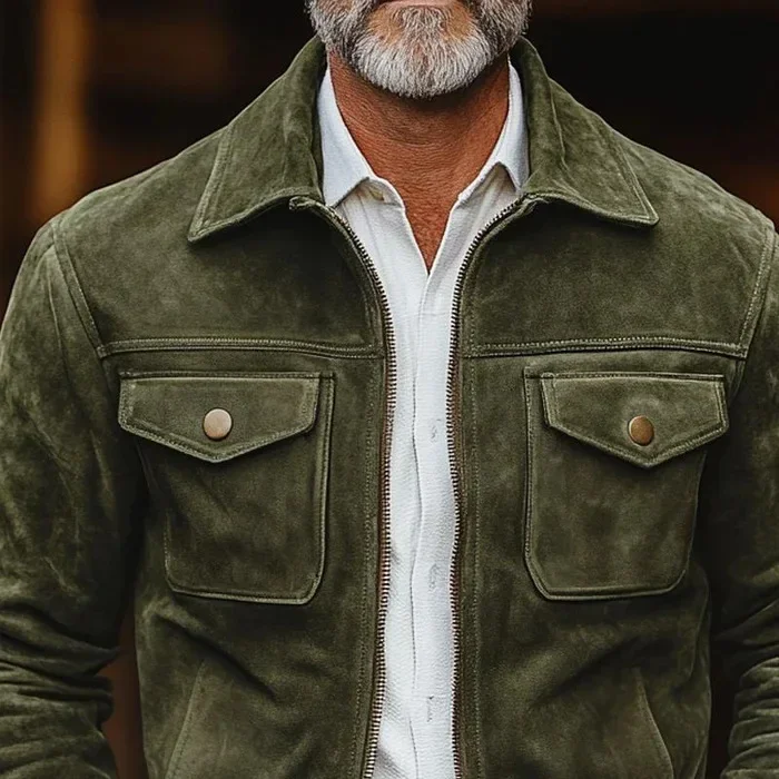 Men's Hot Sale New Suede Vintage Jacket, Lapel Tooling American Jacket