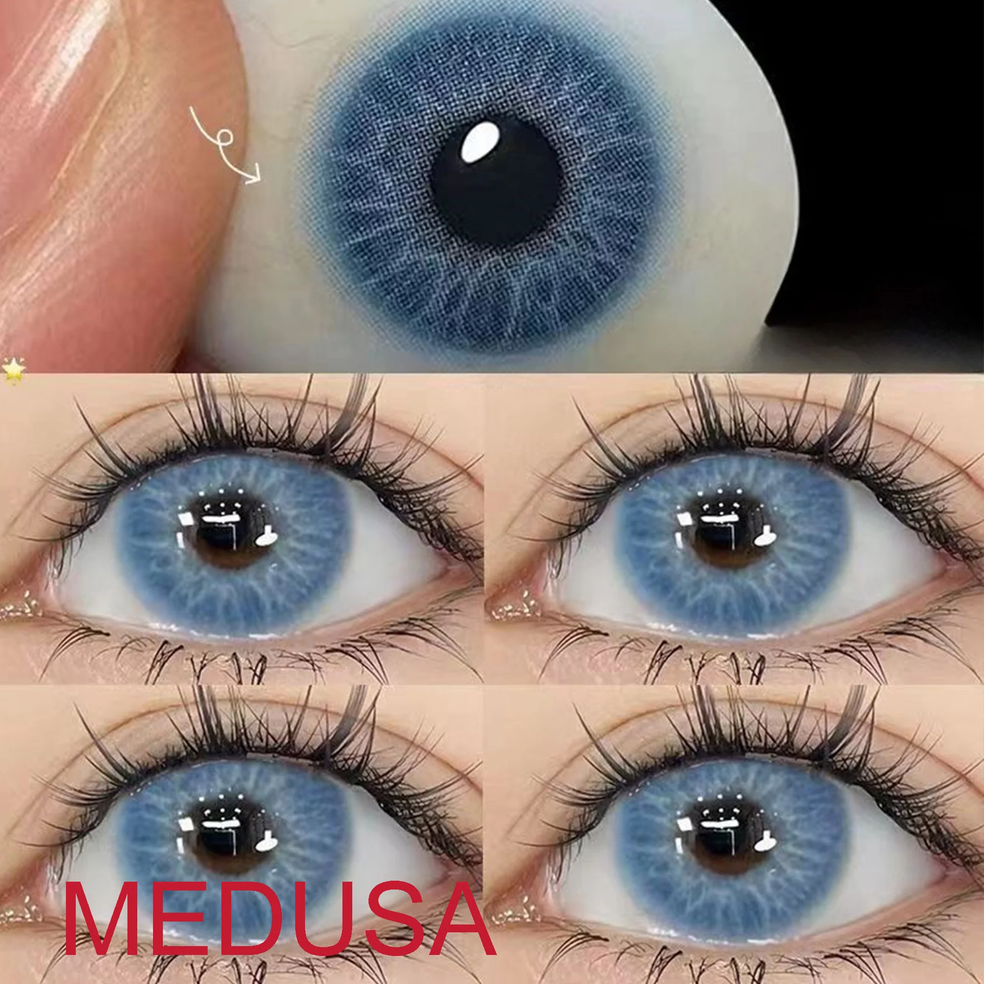 14.20mm Blue Green Coloured Eye Cosmetic Contacts Lenses with Power Cosplay Color Accessories lentes de contacto Medusa