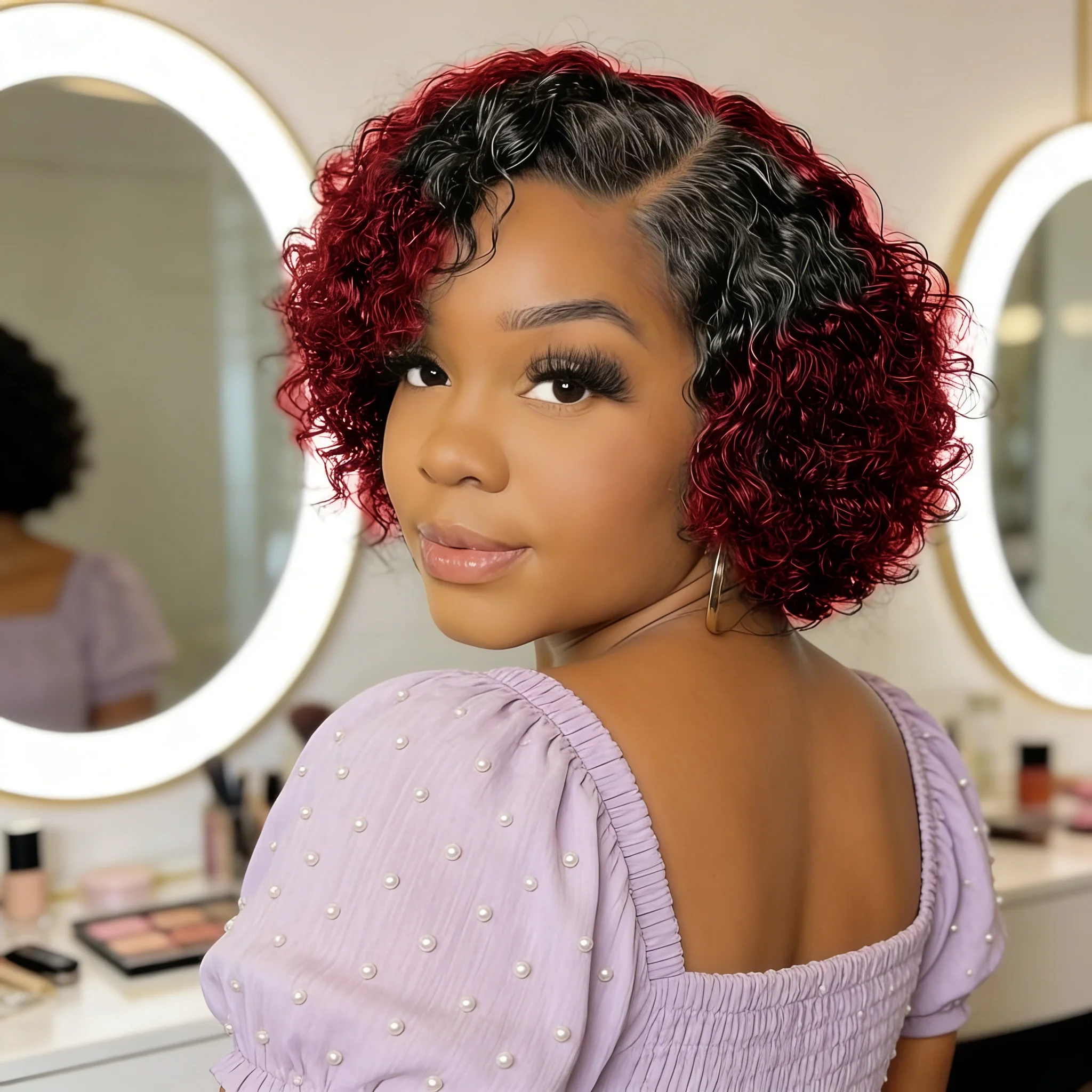 

Короткий парик-каре из натуральных волос с глубокой волной, с кружевной передней частью 13x4, для женщин, предварительно проработанный, плотность 180%