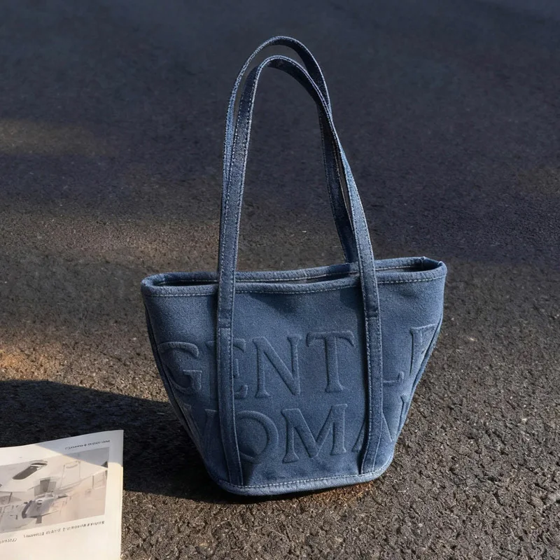 

Модная джинсовая сумка с верхней ручкой для джентльменов и буквенным принтом, дорожная сумка на плечо, удобные и универсальные текстурные сумки для хранения