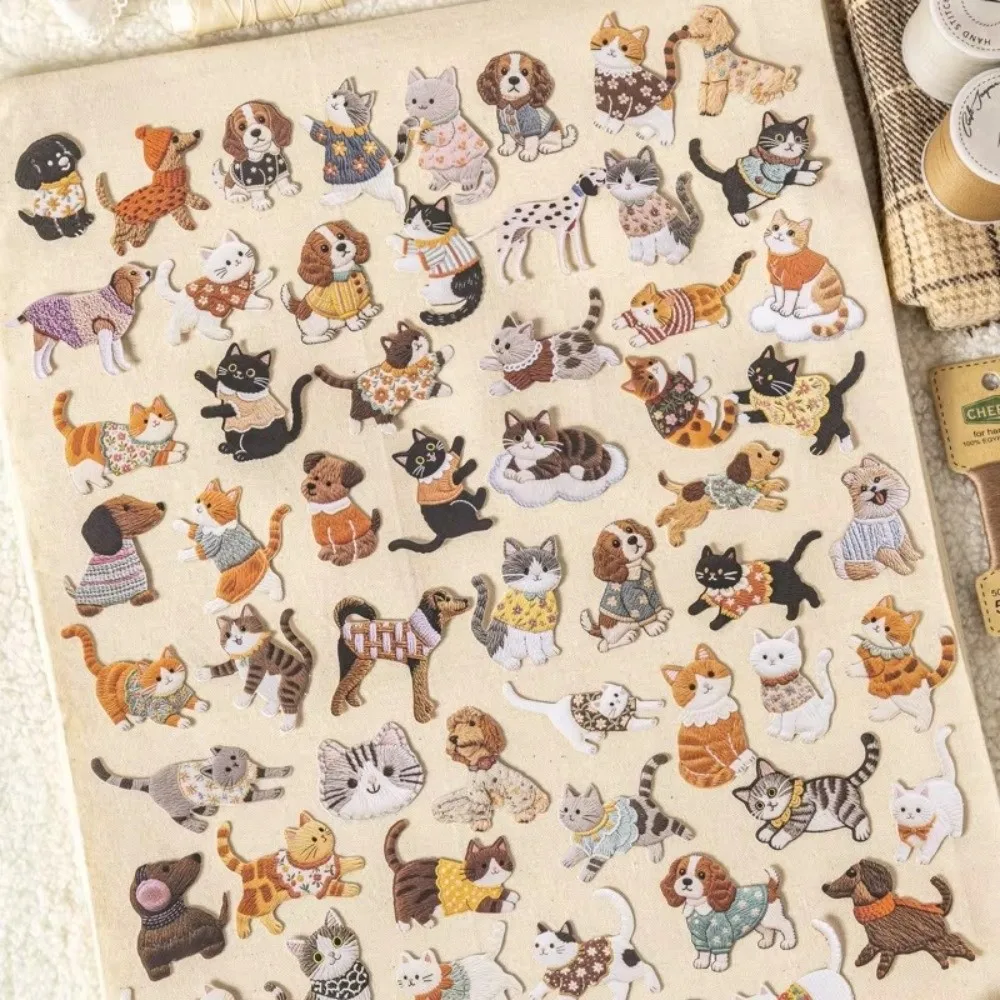 20pcs Lot Fuzzy Stationery Stickers Embroidery Design Scrapbooking Style Velvet Embroidery Stickers Pet Theme