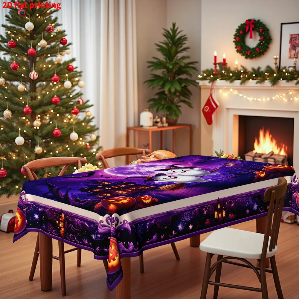 1-piece set - Halloween tablecloth - suitable for flying ghosts, full moon and haunted pumpkin patternszyc