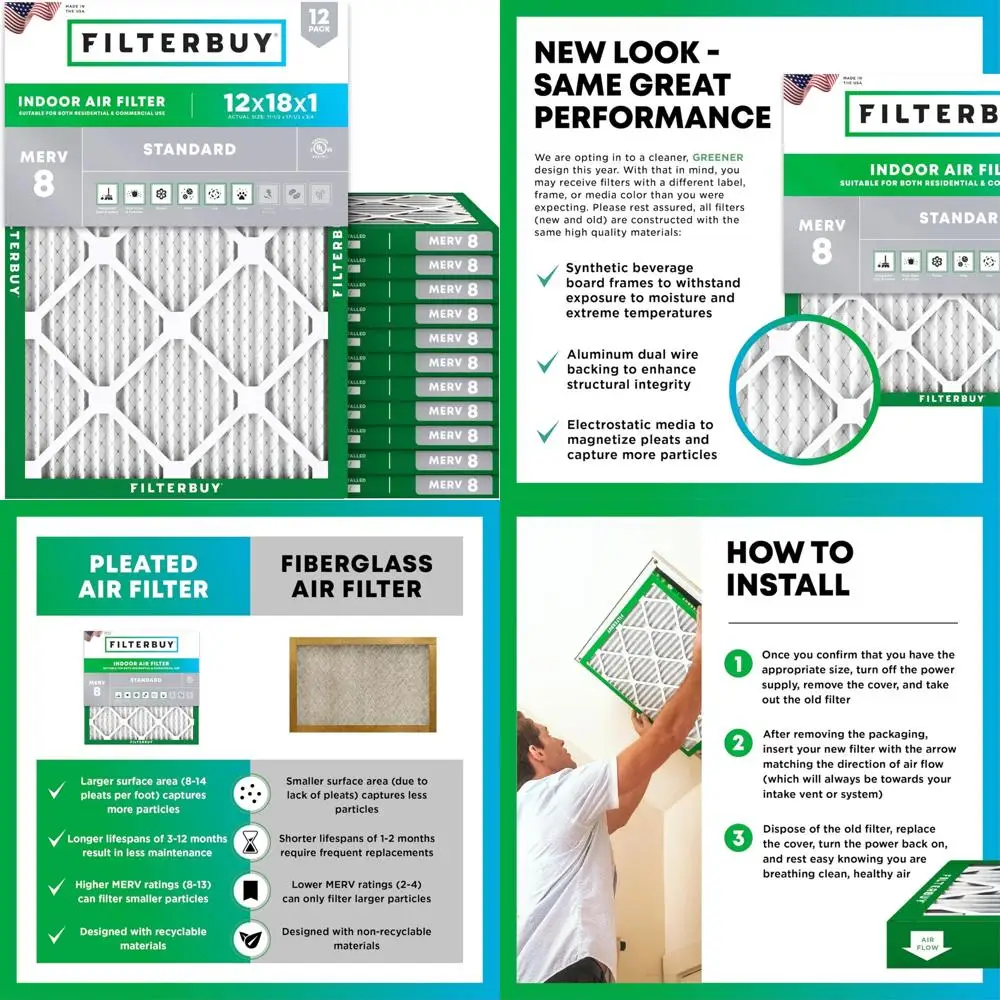 

12x18x1 MERV 8 плиссированные воздушные фильтры — замена пылезащиты, 12 шт., фильтры для печей HVAC AC для домашней очистки воздуха