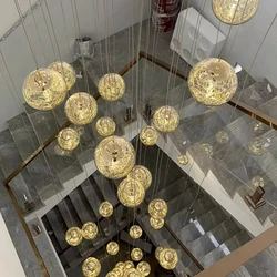 New 2024 Nordic LED Luxury Smoke Grey Glass Ball Staircase Pendant Kitchen Decoration Modern Lobby Hotel Lustres Villa Lighting