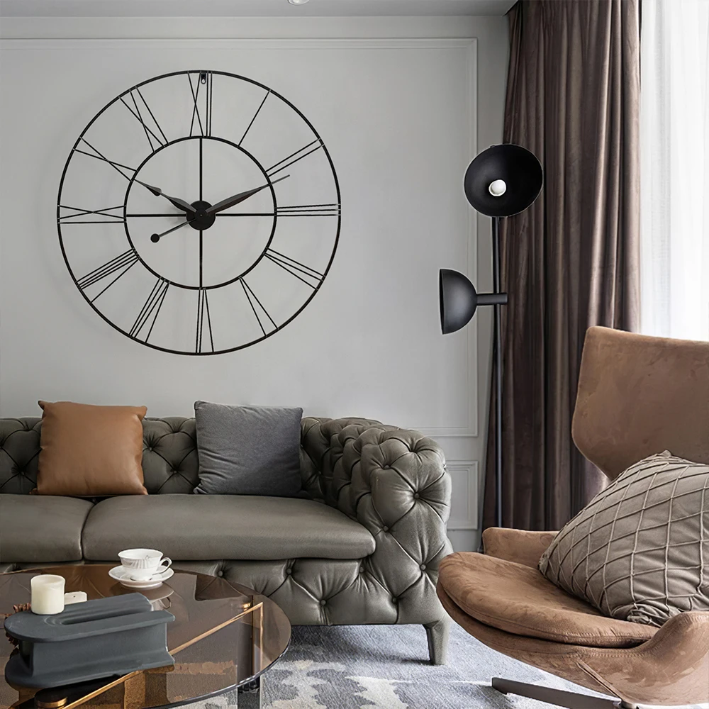 Large Wall Clock  Rustic Roman Numeral, Dark Grey 60/80 CM