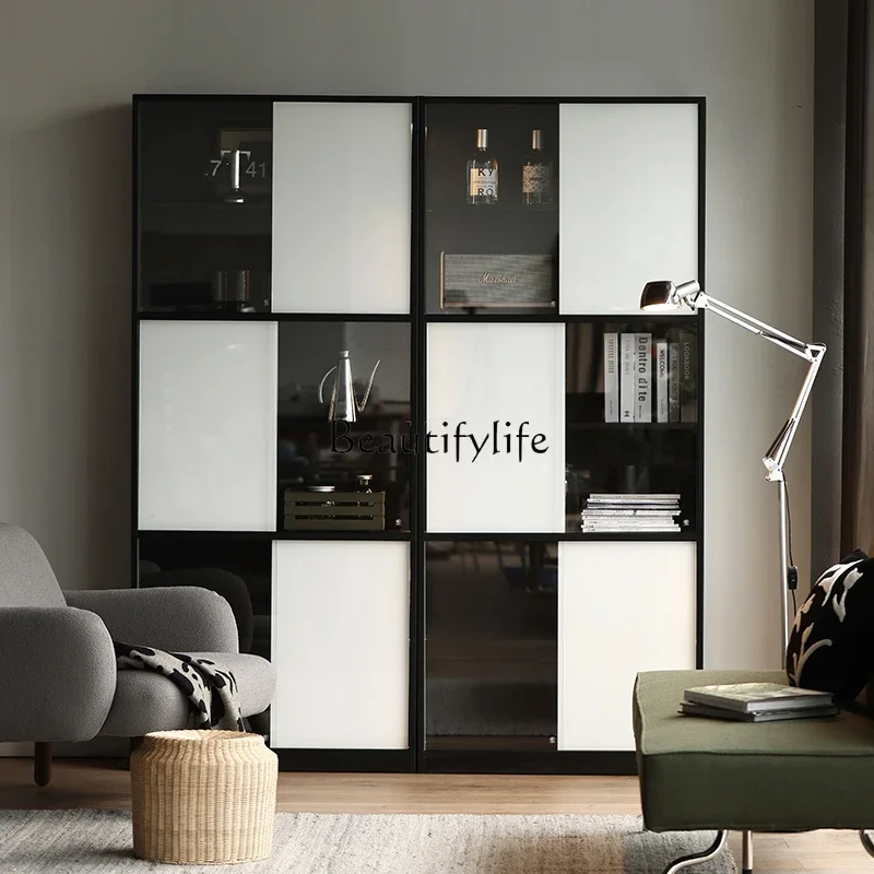 

Whole house furniture Nordic Light Luxury Modern Solid Wood Bookcase Oak Black Cherrywood Locker Side Cabinet