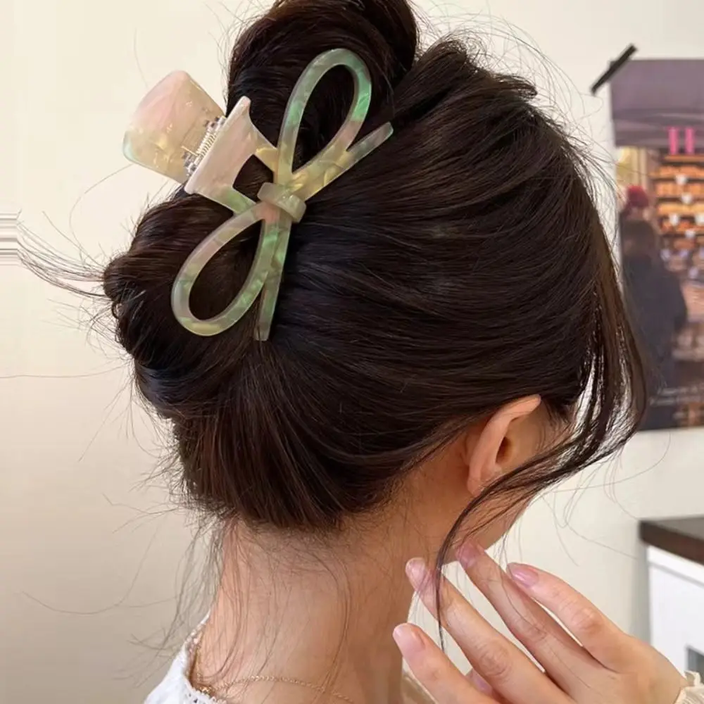 Korean Style Bow Hair Claw Acetic Acid Shark Clip Hairpin Women Temperament Barrette Hair Accessories For Thick Hair