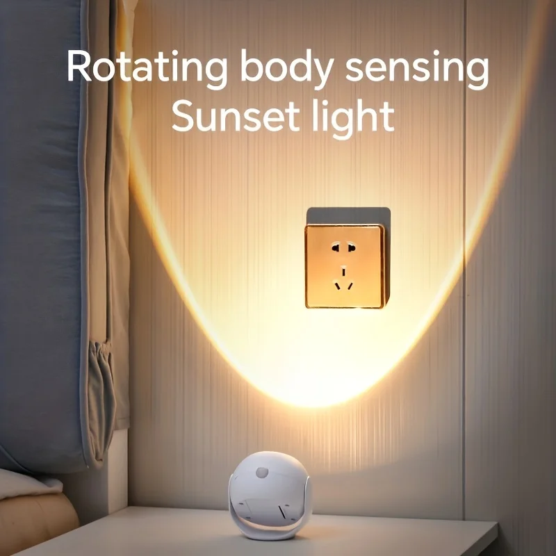 

1PC 350° Rotatable rechargeable motion sensor LED sunset wall light, wireless wall mounted night light, battery powered oil pain