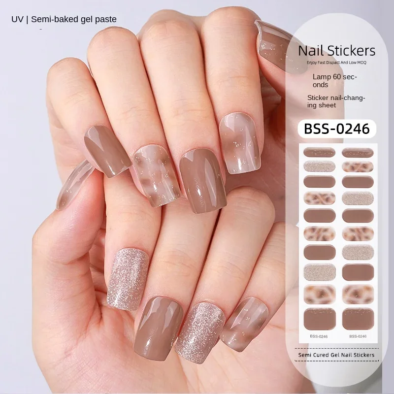 Pegatinas de uñas de Gel semicurado portátiles, película de esmalte de uñas Uv en polvo de cebolla, pegatina semihorneada europea y americana, 20 pegatinas