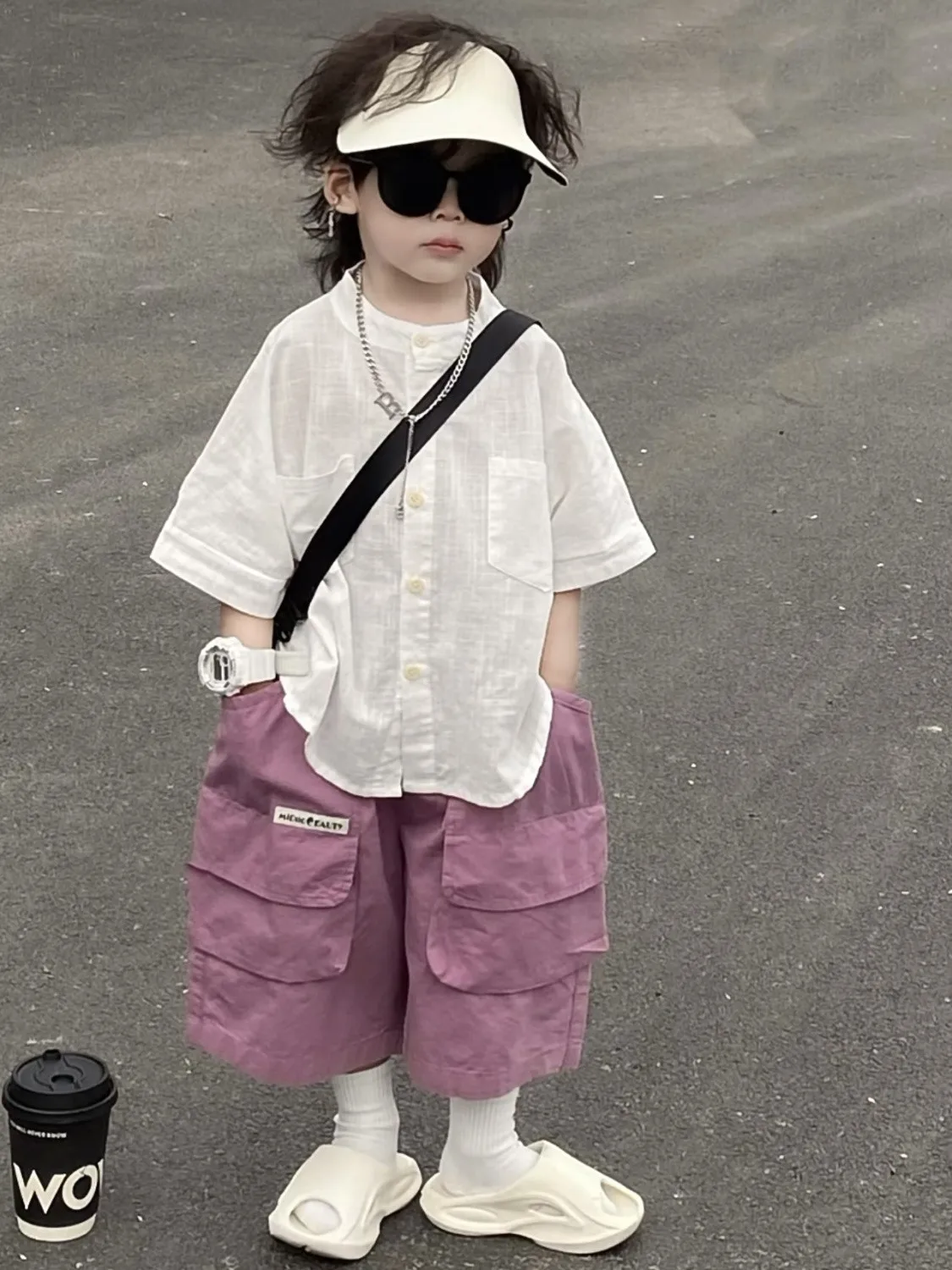 

Children's Summer Set Fashion New Boys' Short sleeved Cardigan Shirt+Shorts 2-piece Set