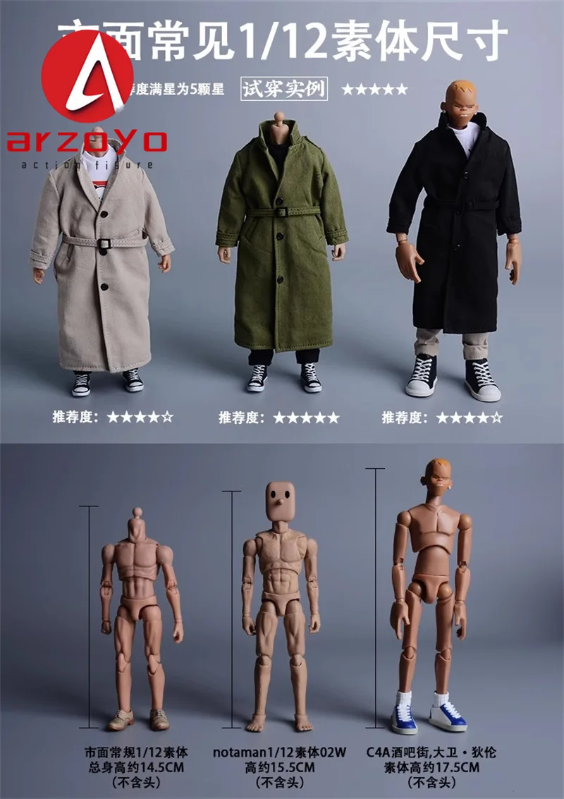 Gabardina larga informal a escala 1/12, abrigo militar británico, modelo de ropa apto para muñecas corporales de figura de acción de 6"