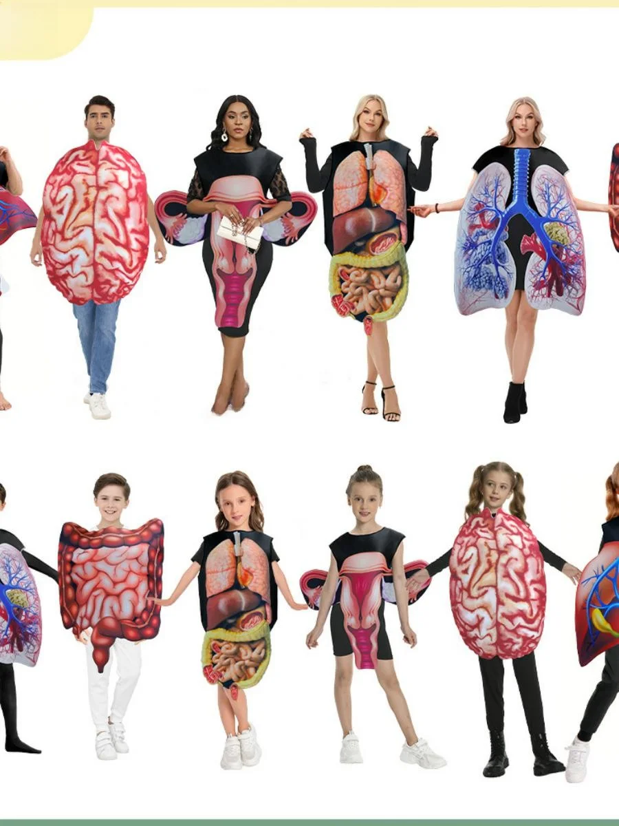 Nouveau loween impression numérique éponge Costume Costume orgue humain coeur enfants adultes scène Performance Polyester matériel
