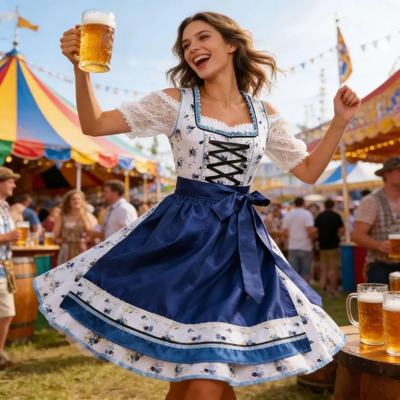 

Oktoberfest Bavarian Women's Plaid Dress Set Halloween Party Costume Traditional German Ethnic Fashion Ladies' Gown