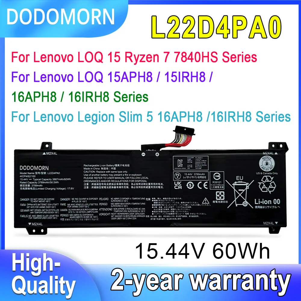 DODOMORN L22D4PA0 L22B4PA0 L22C4PA0 L22L4PA0 For Legion Slim 5 16APH8 16IRH8 82Y9 LOQ 15APH8 15IRH8 Series Laptop Battery OEM