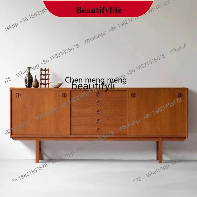 

G153 Vintage Solid Wood Mid-Ancient Dining Side Chest of Drawers Living Room Storage Coffee Wine Cabinet Teak Sofa Side Cabinet