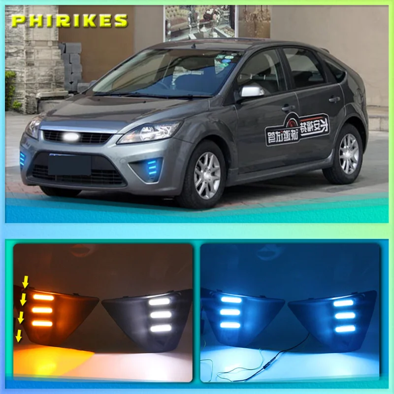 

LED Daytime Running Light For Ford Focus 3 2009-2012 Waterproof 12V Yellow Turn Signal Indicator Light Bumper Lamp LED DRL