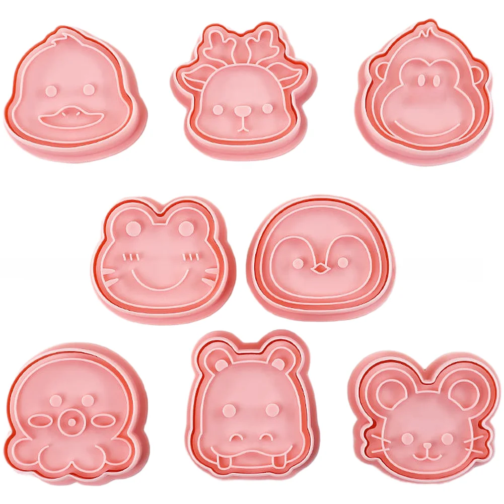8pcs 3D Cartoon Animal Cookie Cutters Set for Baking Cookies Fondant Sugar Paste Crafts For Kitchen Tool Pink PP Material