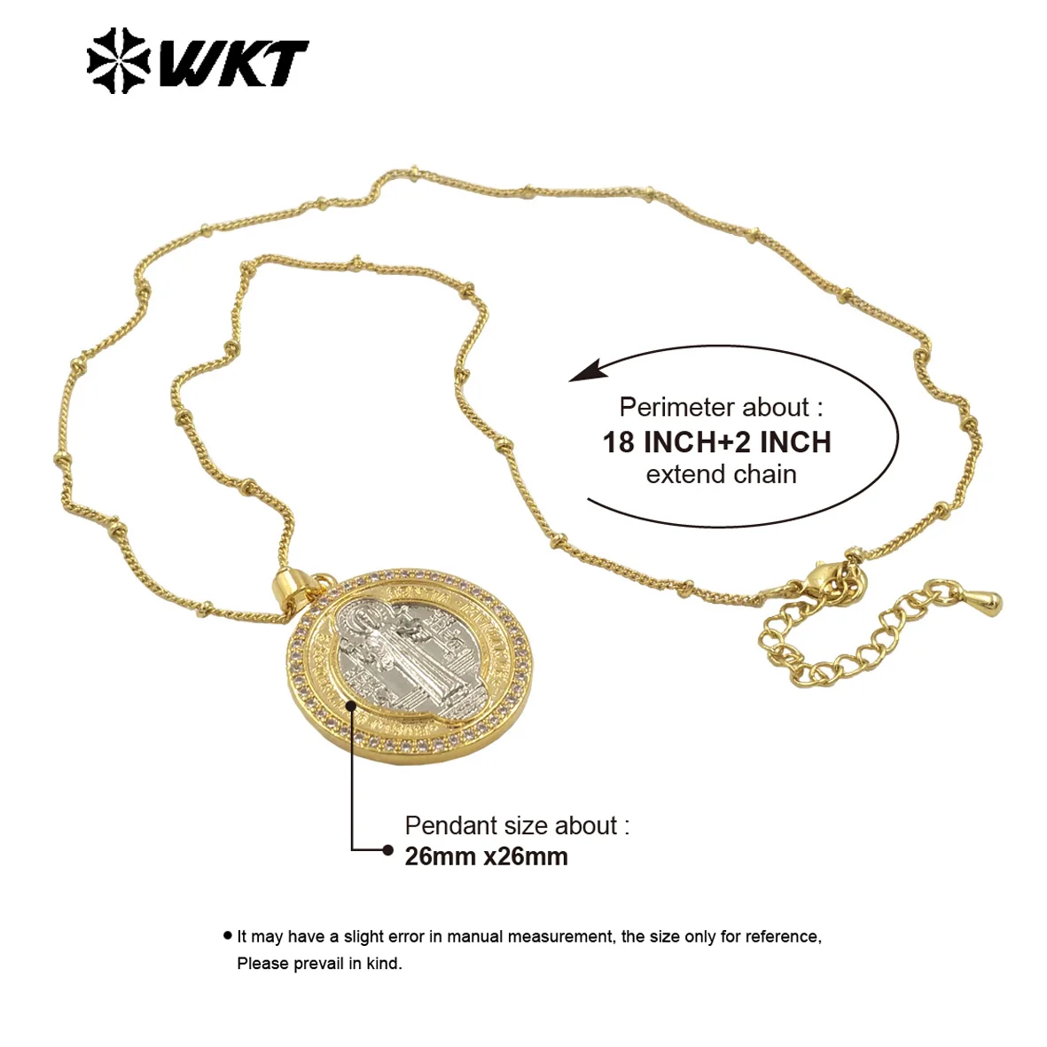 WT-MN987 Wkt Nieuw Ontwerp 18K Gold St Benedict Medaille Ketting Voor Christelijke Religieuze Sieraden Cadeau