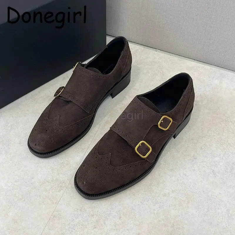 

Medainno 2024New Spring Autumn Fashion Women Genuine Leather Low Heel Loafers Commute Simple Vintage Versatile Shoes Female Chic