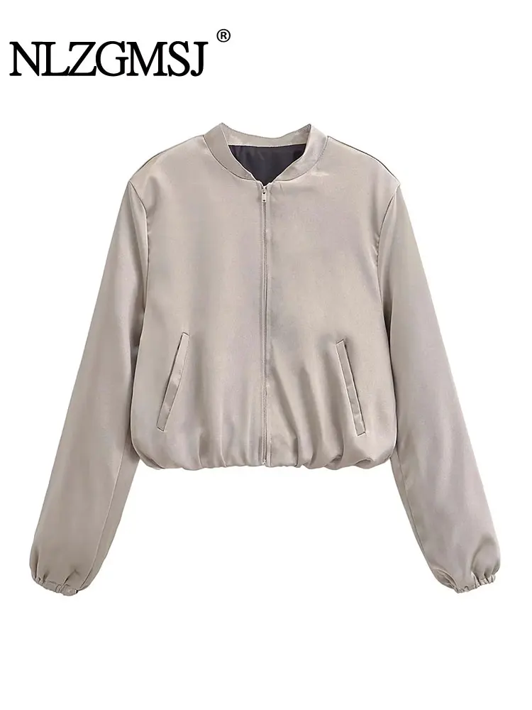 TRAF-Jaqueta bomber curta feminina, casacos de beisebol cortados, streetwear feminino casual, zíper, moda outono, 2024