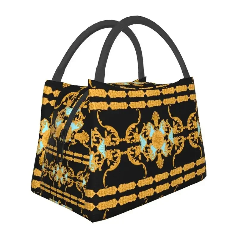 

Queen Of Absolutely Gold Floral Baroque Thermal Insulated Lunch Bag Women Lunch Tote for Outdoor Camping Travel Meal Food Box