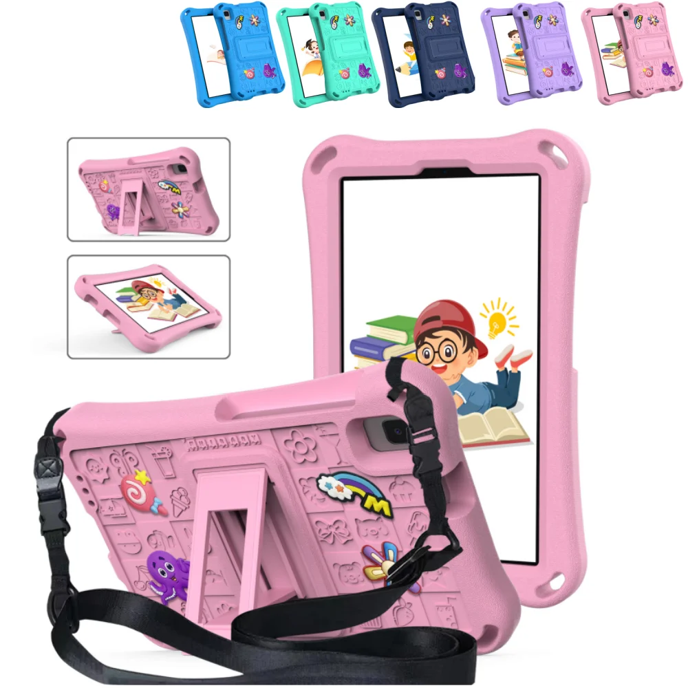 Kids EVA Cartoon Case for Samsung Galaxy Tab A9 8.7 X110 A7 Lite T220 A 8.0 T290 T295 Cover Built-in Stand with Shoulder Straps