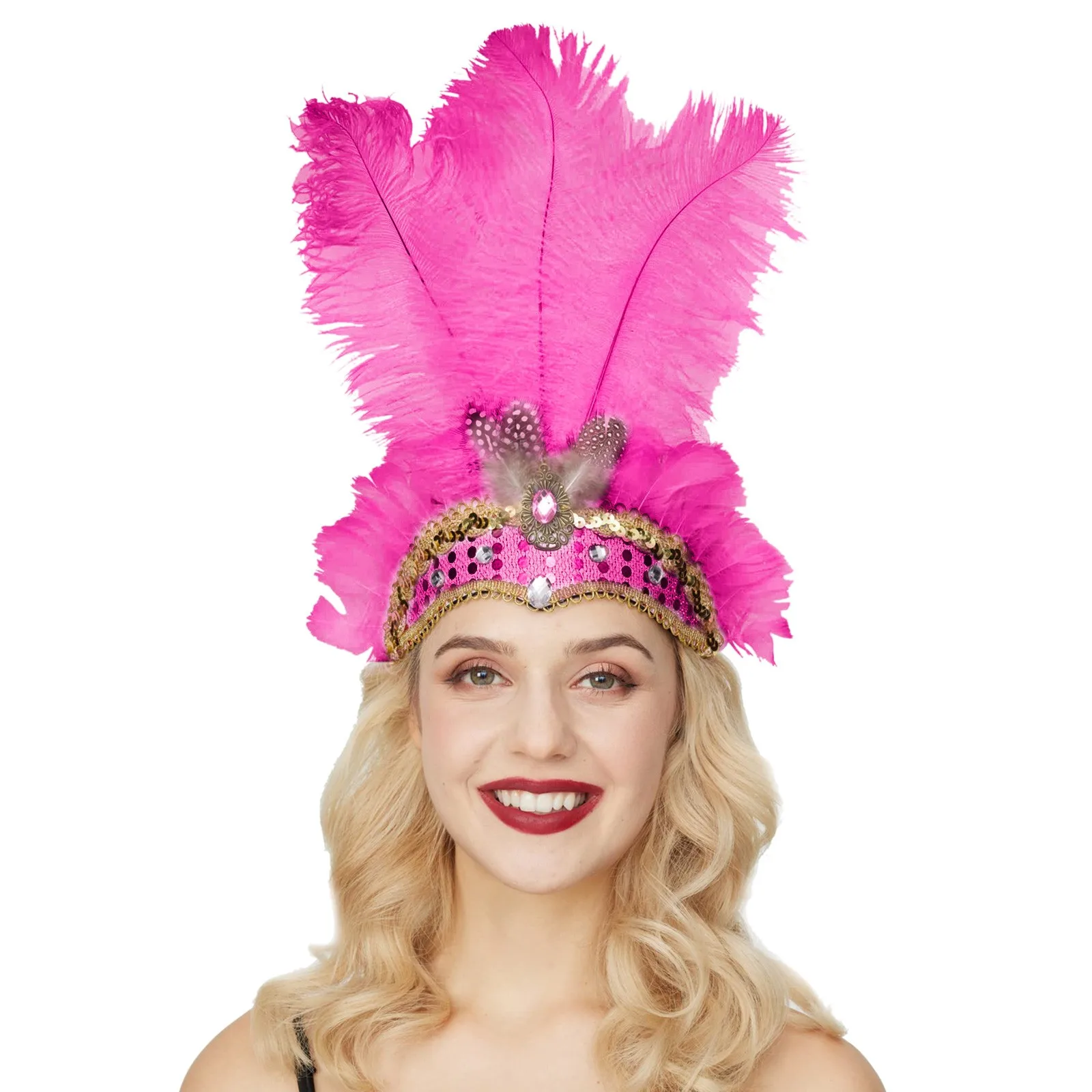 Womens Carnival Feather Crystal Crown Headwear Costumes Headband Accessories Mardi Gras Party Dance Headwear