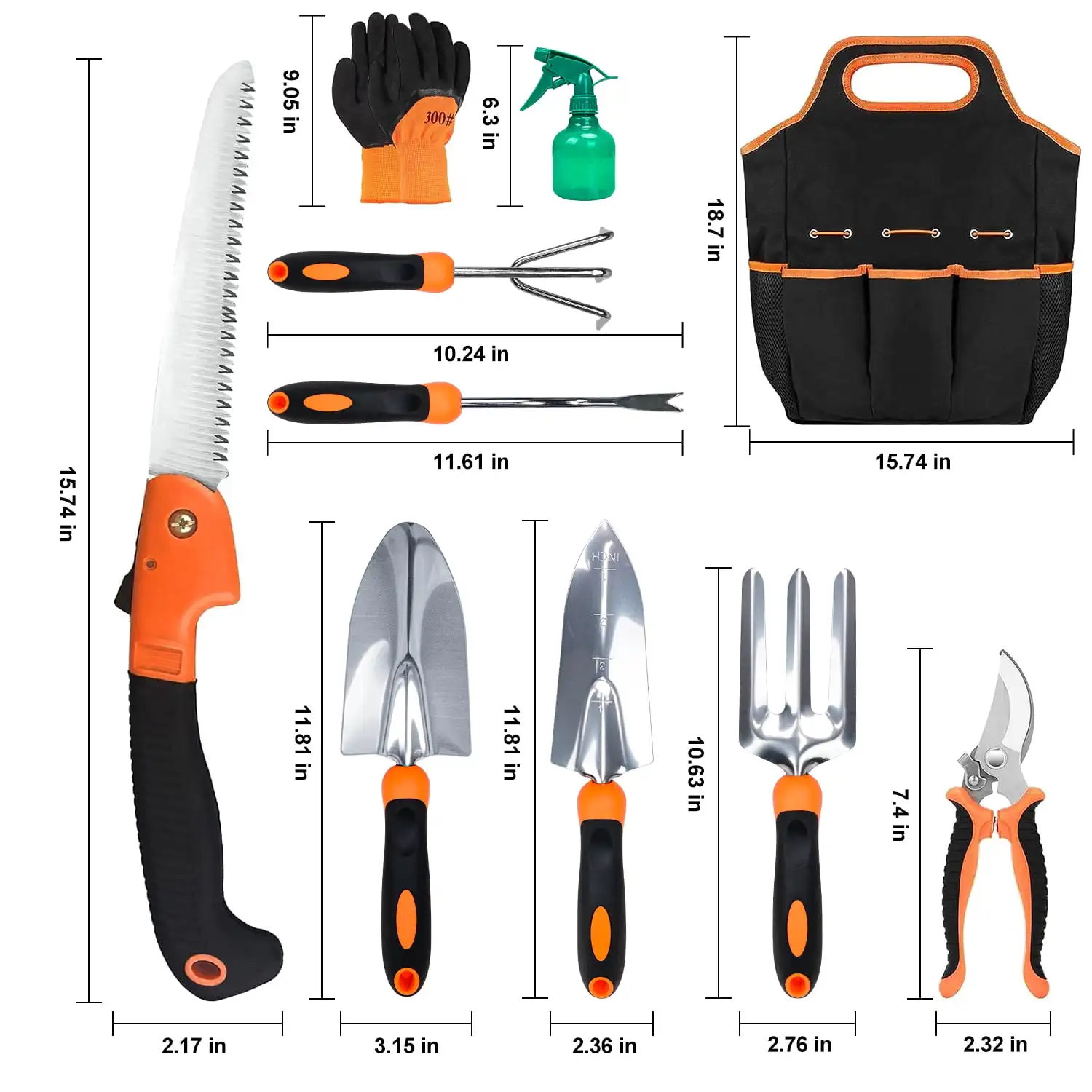 مجموعة أدوات الحديقة، 10 قطع من أدوات البستنة اليدوية شديدة التحمل من الفولاذ المقاوم للصدأ، مع قبضة مطاطية غير قابلة للانزلاق، حقيبة تخزين، أداة سحب الأعشاب
