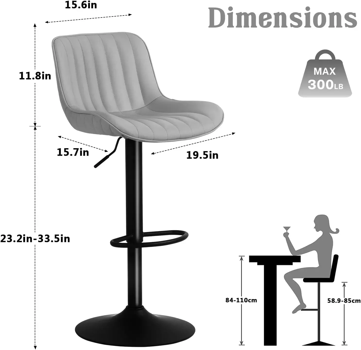 Tabouret de bar moderne à hauteur réglable, chaise de bar